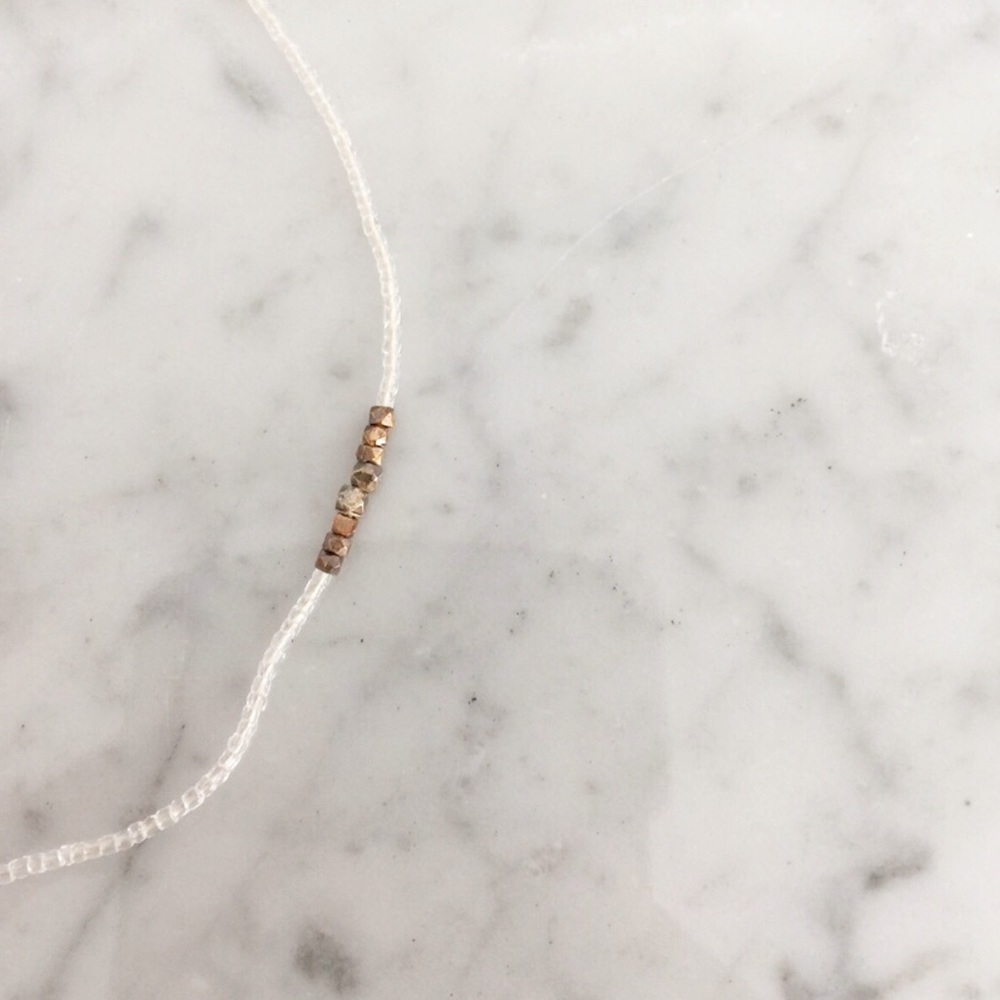 Mini Silver + Gold Bead Necklace with Mini Coin Pendant - Picture 5 of 5